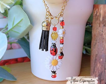 Ladybug Tumbler Charm: Glass Bead, Daisy Accents, Tassel