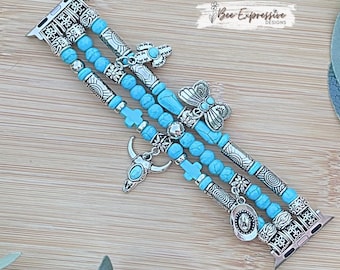 Handmade Turquoise Western Watch Band: 4 Western Charms, for Apple Watches