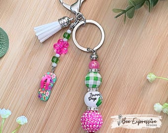 Handmade Summer Days Beaded Keychain: Flip Flop Charm, Tassel