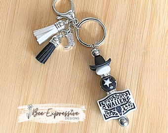 Handmade Wallen Keychain or Accessory: Black Cowboy Hat, Star Bead & Boot Charm