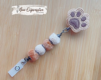 Handmade, Paw Print or Furry Friend, Badge Reel: Alloy with a Beaded Bar, Fuzzy Beads