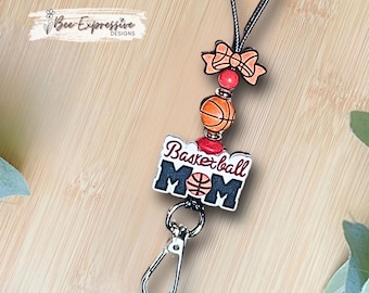 Handmade, Basketball Mom Lanyard: Beaded, Bow, Breakaway Clasp