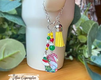 Christmas Gnome Tumbler Charm: Acrylic Beads, Suede Tassel
