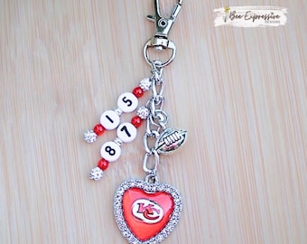 Handmade, KC Football, Charm Chain! Bag or Stanley Accessory, Custom Jersey Numbers, Chiefs