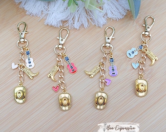 Custom Country Western Charm Chain, Cowboy Hat, Boot, Guitar, Heart (5.5" Chain)