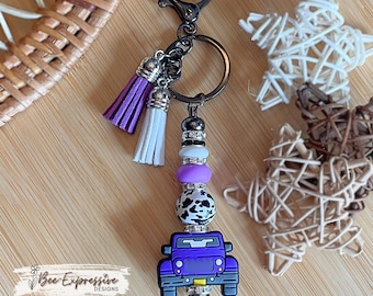 Handmade Purple 4x4 Keychain: Rhinestone Accents, Lobster or Swivel Clasp