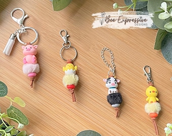 Handmade 3D Farm Animal Keychain: Pig, Chicken, Cow, or Duck