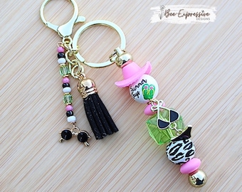 Handmade, Summer Bikini Keychain! Cowgirl Hat, Custom Clasp, Sunglasses Charm