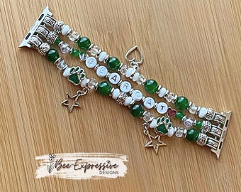 NW Northwest BEARCAT Beaded Apple Watch Band: Custom College Colors, Paw Print Charm