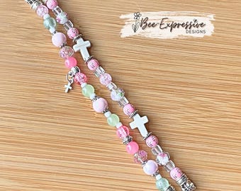 Handmade Beaded Cross Apple Watch Bracelet: Stone & Acrylic Beads
