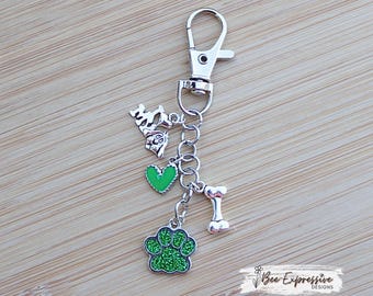 Handmade, Dog, Silver Charm Chain: Glitter Paw, Heart, Bone, I Love My Dog, Charms