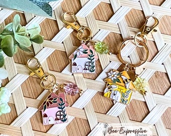 Cottage Charms, Keychain or Tumbler Chain:  Swivel clasp, flower tassel