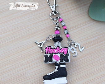Handmade, Hockey Mom, Charm Chain: Skate, Sticks, Custom Jersey f Number, Bag Accessory, Charms