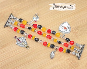Handmade KC Chiefs Watch Band: Football Charms, Custom, Or For Apple Watches