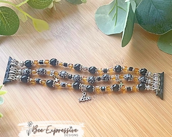Handmade, Watch Bracelet With Cross & Love Charms, Custom Size For Apple Watch