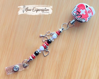 Nurse Badge Reel: Beaded Stethoscope Heart Charms
