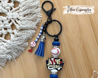 Handmade Baseball Keychain: Beaded Tassel, Matte Black Lobster Clasp