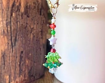 Beaded Christmas Tree Tumbler Charm: Acrylic Star, Lobster Clasp