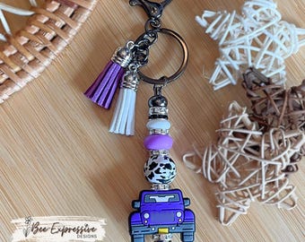 Beaded Animal Print Keychain: Rhinestone Accents, Lobster Clasp