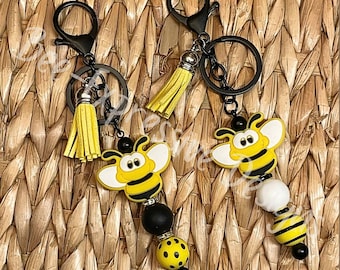 Handmade Bumblebee Keychain: Beaded Bee, Yellow Tassel