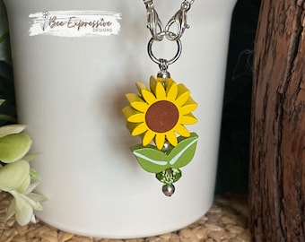Handmade, wood sunflower beaded tumbler charm chain