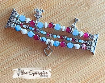 Handmade, Dog Charmed, Watch Bracelet: Apple Watch compatible, 3 Charms, Custom Size