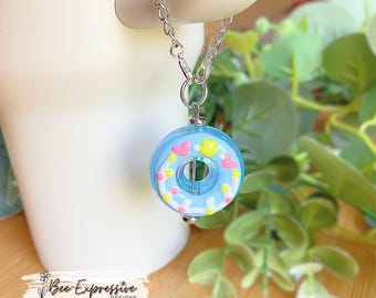 Acrylic Donut Tumbler Charm: Handmade Painted Hearts, Lobster Clasp