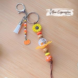 Hello Fall Keychain: Beaded Tassel with Pumpkin Charm