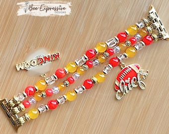 Beaded Kansas City Chiefs Watch Band: Handmade Glass & Acrylic Beads