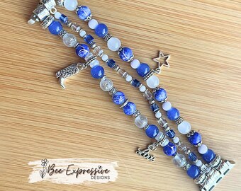 Handmade Blue Beaded Apple Watch Bracelet with Boot, Star & Love Charms
