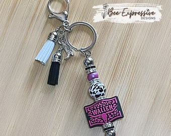 Beaded Keychain: WALLEN Focal Bead, Animal Print, Boot Charm