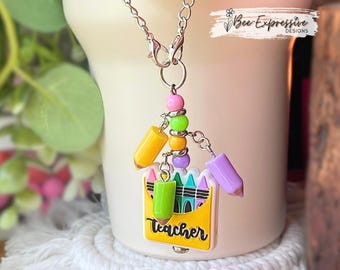 Teacher Tumbler Charm: Crayon Charms, Acrylic Beads, Lobster Clasps