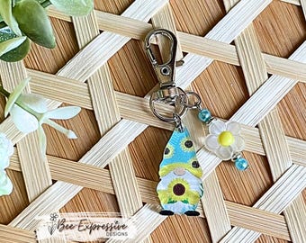 Sunflower Gnome Keychain Accessory or Tumbler Chain:  Swivel clasp, beaded tassel