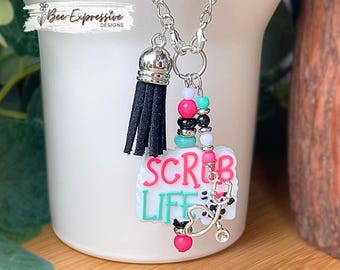 Handmade Scrub Life Tumbler Charm: Stethoscope Beaded Tassel Bag Accessory