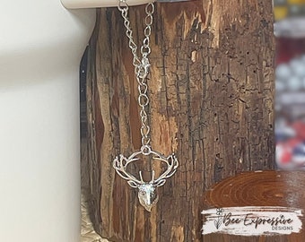 Elk Head Tumbler Charm: Silver Curb Chain, Lobster Clasp