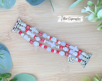 Handmade Cross Watch Bracelet: For Apple Watches, Charms, Cross Beads, Custom Sized