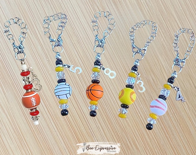 Featured listing image: Personalized Sports Ball Chains: Custom Jersey Number, Silicone Beads, Basketball, Soccer, Football, Baseball, Softball, Volleyball