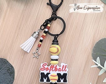 Handmade Softball Mom Keychain: Beaded Tassel, Lobster Clasp