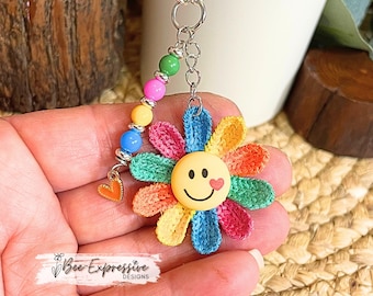 Neon Sunflower Tumbler Charm: Beaded Tassel, Heart Charm