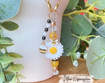Bumble Bee Tumbler Charm: Daisy, Honey Pot, Beaded Tassel