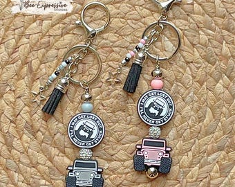 Handmade 4x4 Keychain: Rhinestone Accents, Lobster or Swivel Clasp, Star Charm
