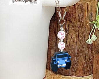 Handmade, 4x4, tumbler handle charm chain! Baseball Beads, Custom Colors