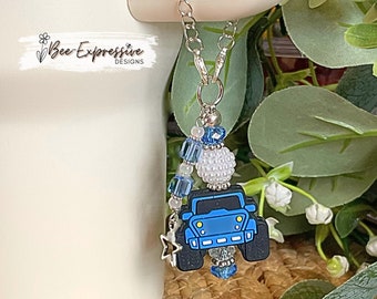 Blue 4x4 Vehicle Tumbler Charm: Acrylic Beads & Star Tassel
