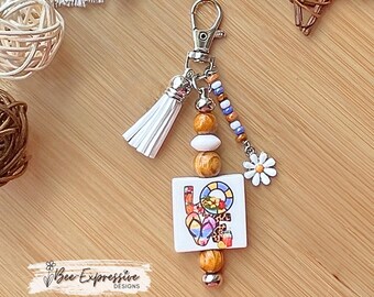 Love Beaded Keychain: Summer Daisy Charm, Wood & Silicone Beads