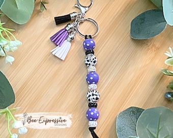 Handmade Beaded Keychain: Animal Print, Polka Dot Beads & Tassels