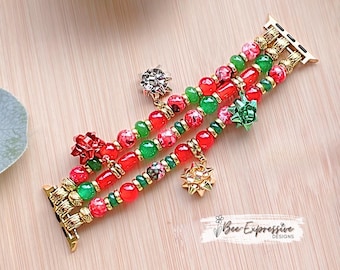 Handmade, Christmas, Watch Band: Metal Bow Charms, For Apple  or Samsung Watches, Custom Sized Upon Request