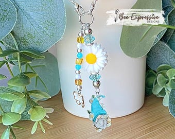 Handmade, Acrylic Gnome, Tumbler Chain: Daisy Flower, Butterfly charm