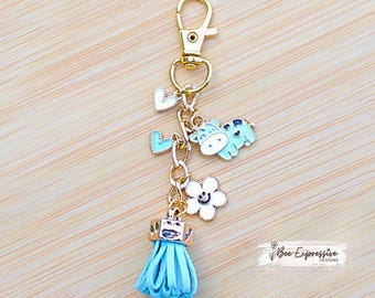 Handmade, Blue Cow, Charm Chain: Bag Accessory, Tumbler Charm