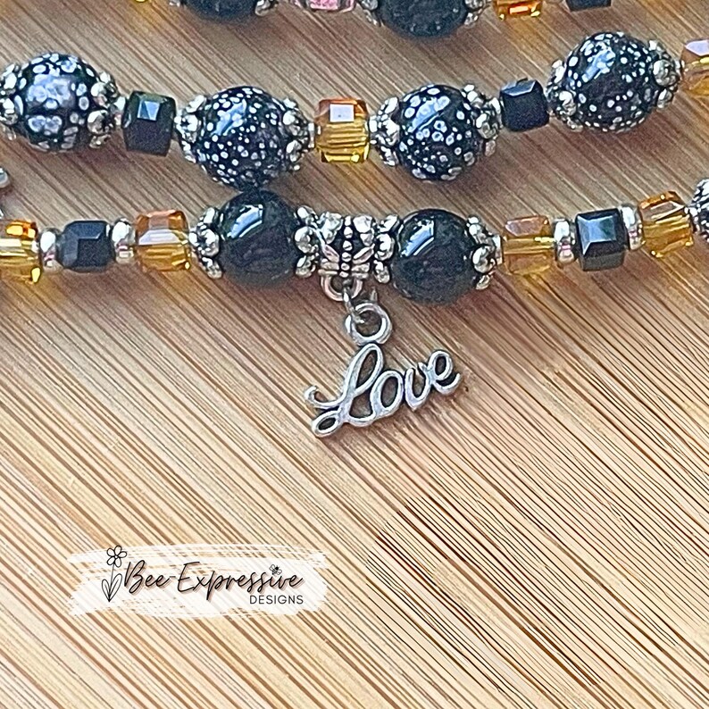 Handmade, Unique, Beaded Watch Bracelet Band Love & Cross Charms