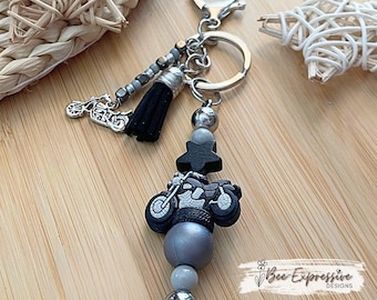 Handmade, motorcycle keychain:  Beaded Tassel with Motorcycle Charm